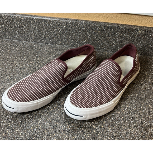 Converse Jack Purcell Burgundy Striped Slip On Mens 9 Sneaker Skate Shoes Casual - Picture 3 of 11